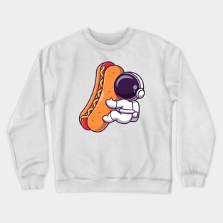 Cute Astronaut With Hot Dog Cartoon Crewneck Sweatshirt